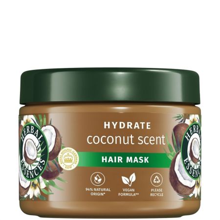 Herbal Essences Coconut Scent Hydrate Hair Mask Mascarilla vegana hidratante ofrece una sensación de equilibrio con suave aroma para cabello seco 500 ml