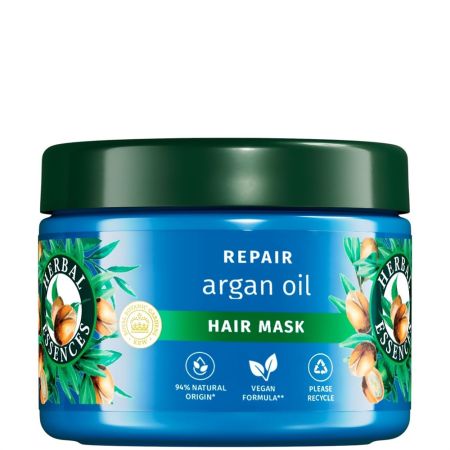 Herbal Essences Argan Oil Repair Hair Mask Mascarilla vegana reparadora ofrece vitalidad y frescor con aroma exótico para cabello seco 350 ml