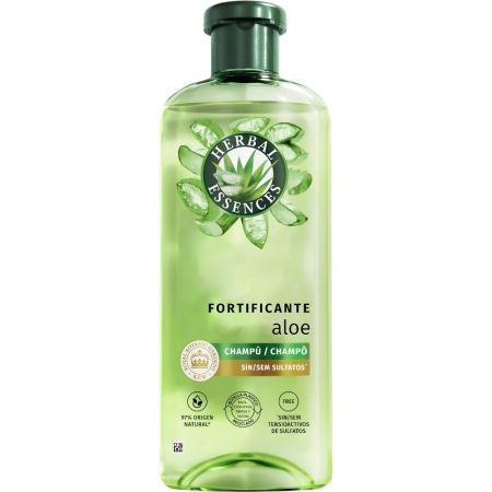 Herbal Essences Aloe Fortificante Champú Champú vegano hidrata profundamente revitalizando con aroma a jamíz para cabello seco 350 ml