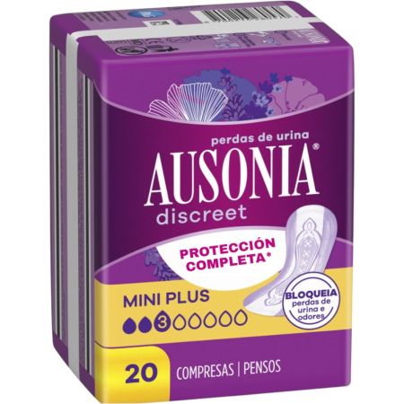 Ausonia Discreet Mini Plus Compresas Compresas sin alas para pérdidas de orina ofrecen protección completa y ajuste discreto 20 uds
