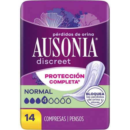 Ausonia Discreet Normal Compresas Compresas para pérdidas de orina superabsorbentes ofrecen protección completa y ajuste discreto 14 uds