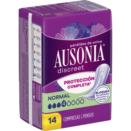 Ausonia Discreet Normal Compresas Compresas para pérdidas de orina superabsorbentes ofrecen protección completa y ajuste discreto 14 uds