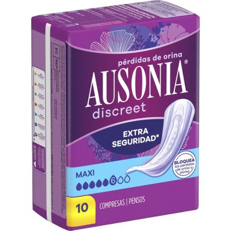 Ausonia Discreet Maxi Compresas Compresas para pérdidas de orina ofrecen protección segura que apenas notarás 10 uds