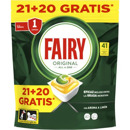 Fairy Lavavajillas Original All In One Limón Formato Especial Lavavajillas a máquina en cápsulas elimina incluso la grasa incrustada con aroma a limón