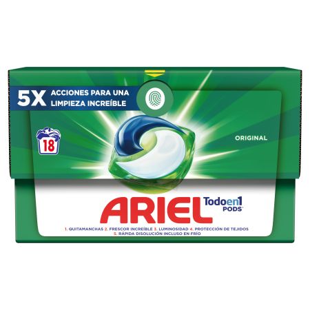Ariel Detergente Original Todo En 1 Pods Detergente en cápsulas para limpieza profunda quitamanchas ilumina refresca y protege