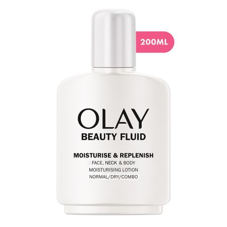 Olay Beauty Fluid Moisturize & Replenish Normal/Dry/Combo Loción para rostro cuello y escote repone la barrera de hidratación piel suave y sedosa 200 ml
