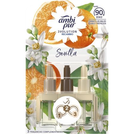 Ambipur Ambientador 3volution Sevilla Recambio Ambientador eléctrico para hogar combate olores y refresca con aroma naranja y canela 21 ml