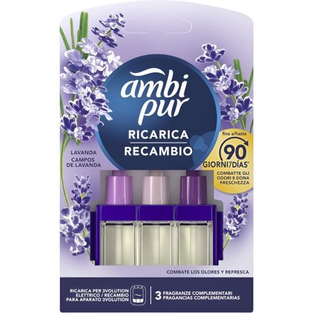 Ambipur Ambientador 3volution Campos De Lavanda Recambio Ambientador eléctrico para hogar combate los olores y refresca hasta 90 días de duración 21 ml