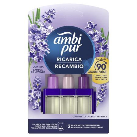 Ambipur Ambientador 3volution Campos De Lavanda Recambio Ambientador eléctrico para hogar combate los olores y refresca 21 ml