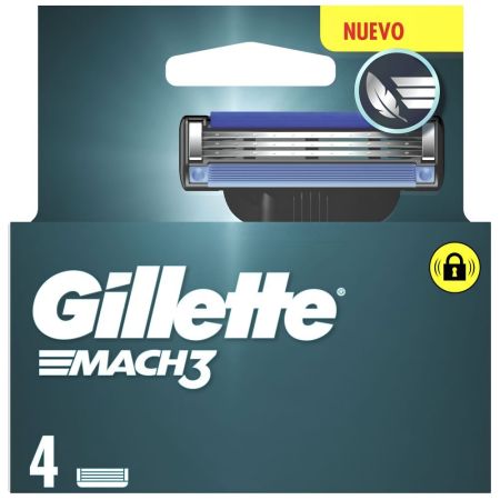 Gillette Mach3 Recambio Maquinilla de afeitar con acero de corte preciso para durar 15 afeitados 4 uds