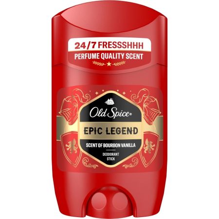 Old Spice Epic Legend Desodorante Stick Desodorante de triple acción con 0% aluminio combate olores hasta 24 horas con aroma a vainilla bourbon 50 m
