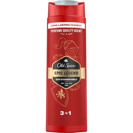Old Spice Epic Legend Gel De Baño-Champú 3 En 1 Gel de ducha y champú limpia la piel deshaciendo el mal olor con refrescante fragancia a vainilla bourbon 400 ml