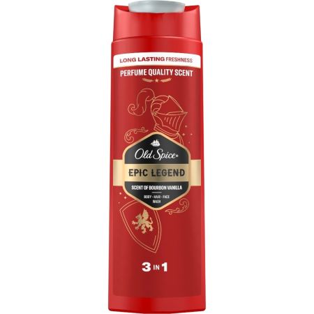 Old Spice Epic Legend Gel De Baño-Champú 3 En 1 Gel de ducha y champú limpia la piel deshaciendo el mal olor con refrescante fragancia a vainilla bourbon 400 ml