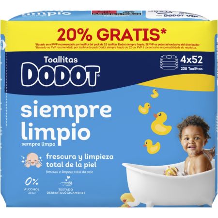 Dodot Toallitas Clásica Pack Toallitas sin alcohol ni parabenos limpian e hidratan en cada pasada ofreciendo fresca fragancia 208 uds