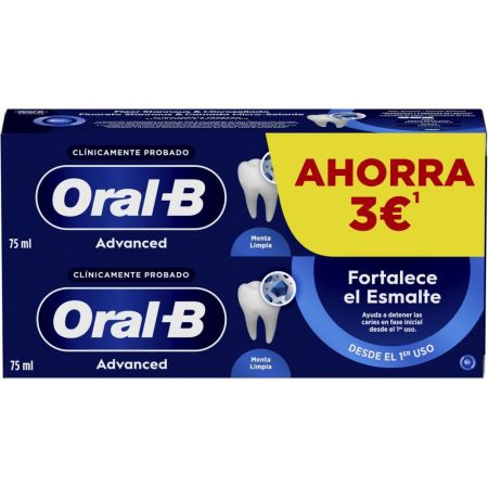 Oral-B Dentífrico Advanced Fortalece Esmalte Formato Especial Pasta de dientes antibacteriana ofrece blanqueamiento avanzado 24 horas con sabor a menta fresca 2x75 ml