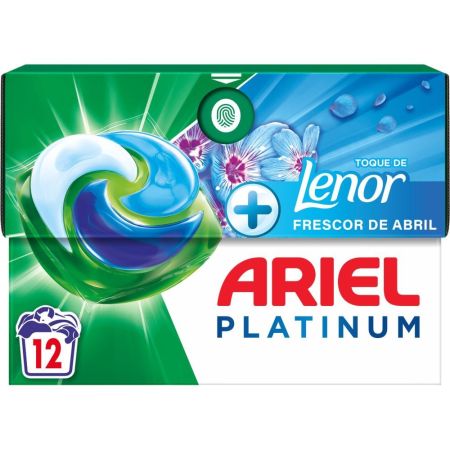 Ariel Detergente Platinum Lenor Frescor De Abril Detergente en cápsulas para lavado en frío con cámara azul adicional ofrece acción antiolores más prolongada 12 uds