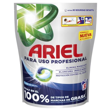Ariel Detergente Original Para Uso Profesional Detergente en cápsulas quitamanchas ilumina refresca y protege ofreciendo limpieza profunda 50 uds