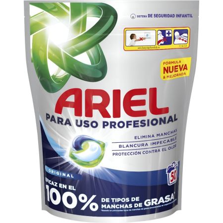 Ariel Detergente Original Para Uso Profesional Detergente en cápsulas quitamanchas ilumina refresca y protege ofreciendo limpieza profunda 50 uds