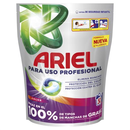 Ariel Detergente Color Para Uso Profesional Detergente en cápsulas quitamanchas ofrece limpieza profunda en un solo lavado protegiendo el color de tu ropa 50 uds