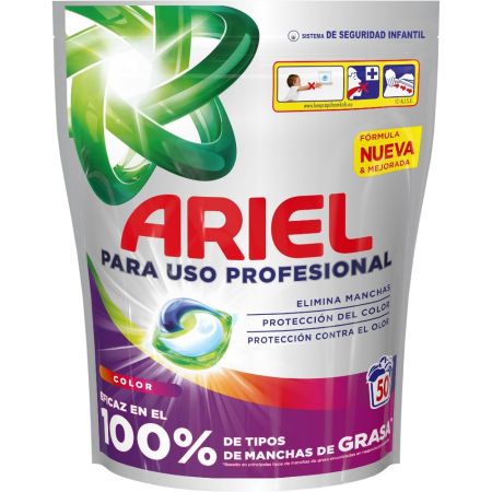 Ariel Detergente Color Para Uso Profesional Detergente en cápsulas quitamanchas ofrece limpieza profunda en un solo lavado protegiendo el color de tu ropa 50 uds