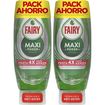 Fairy Lavavajillas Maxi Poder Duplo Pack Ahorro Lavavajillas a mano antigoteo ofrece limpieza fácil y sin esfuerzo con aroma irresistible y fresco 2x450 ml