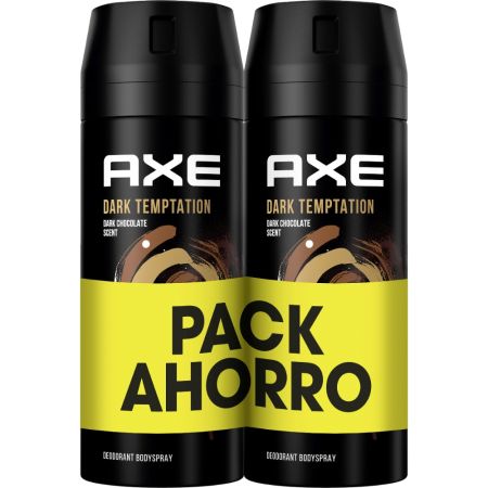 Axe Dark Temptation Dark Chocolate Scent Desodorante Spray Duplo Desodorante antitranspirante ofece un aroma a chocolate hasta 48 horas de protección 2x150 ml