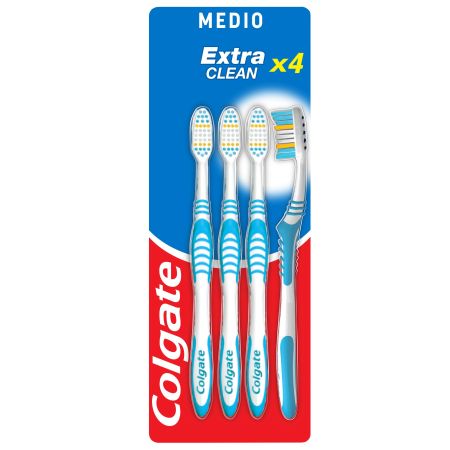 Colgate Cepillo De Dientes Extra Clean Medio Pack Cepillo de dientes gran limpieza 4 uds