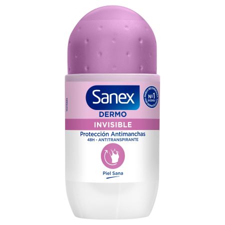 Sanex Dermo Invisible Protección Antimanchas Desodorante Roll-On Desodorante invisible combate la causa del mal olor restaura el ph natural de la piel 50 ml