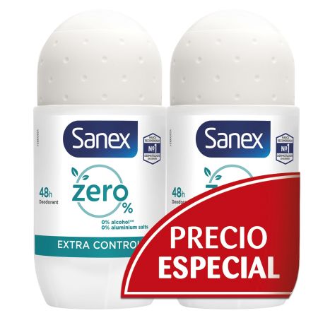 Sanex Zero% Extra Control Desodorante Duplo Precio Especial Desodorante respeta tu piel ayuda a mantenerla sana 48 horas de protección 2x50 ml