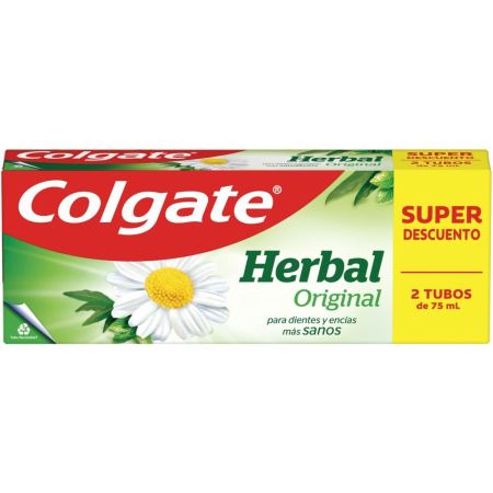 Colgate Dentífrico Herbal Original Duplo Formato Especial Pasta de dientes con flúor y con extractos vegetales naturales 2x75 ml