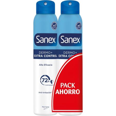 Sanex Dermo+ Extra Control Desodorante Spray Duplo Pack Ahorro Desodorante antitranspirante 0% alcohol 72 horas 2x200 ml