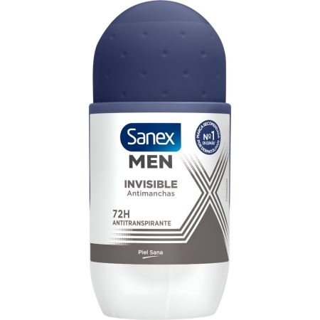 Sanex Men Invisible Desodorante Roll-On Desodorante antitranspirante 0% alcohol neutraliza malos olores hasta 72 horas sin dejar mancha 50 ml
