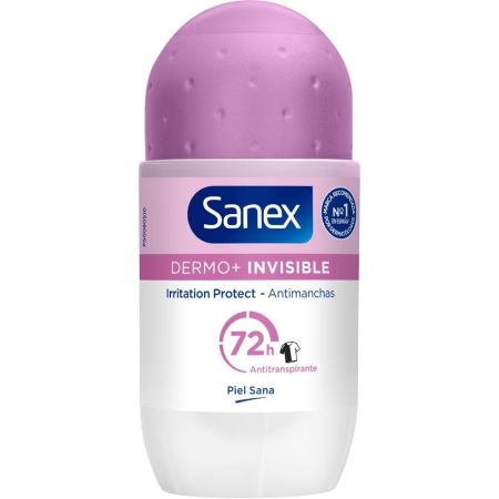 Sanex Dermo+ Invisible Desodorante Roll-On Desodorante antimanchas invisible y sin alcohol combate la causa del mal olor hasta 72 horas 50 ml