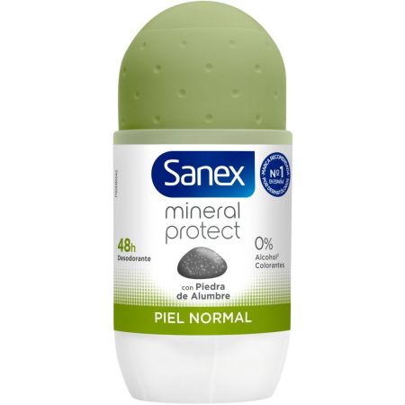 Sanex Mineral Protect Piel Normal Desodorante Roll-On Desodorante sin alcohol con piedra de alumbre ofrece 48 horas de protección contra el mal olor 50 ml