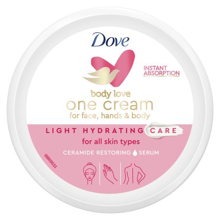 Dove Body Love One Cream For Face, Hands &  Body Light Hydrating Crema hidratante de cara manos y cuerpo ligera tonificante y de rápida absorción 250 ml