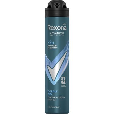 Rexona Men Advanced Protection Cobalt Dry Desodorante Spray Desodorante 0% alcohol antitranspirante proporciona a la piel una sensación agradable de bienestar 72 horas de protección 200 ml