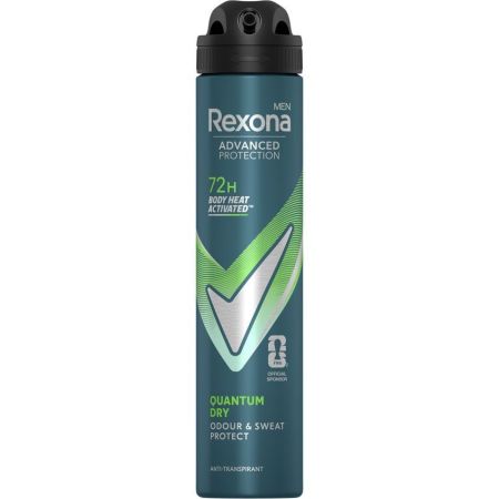 Rexona Men Advanced Protection Quantum Dry Desodorante Spray Desodorante 0% alcohol antitranspirante proporciona a la piel una sensación agradable de bienestar 72 horas de protección 200 ml