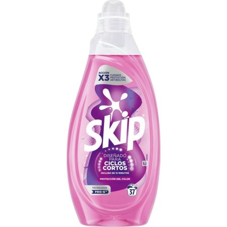 Skip Detergente Protección Del Color Ciclos Cortos Detergente líquido ofrece cuidado óptimo y protección reforzada eliminando las bolitas de tu ropa 37 lavados 1048 ml