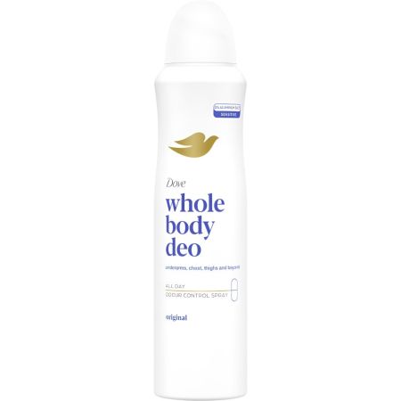Dove Whole Body Deo Original Desodorante Spray Desodorante para todo el cuerpo ofrece protección continua contra el mal olor en distintas zonas del cuerpo 150 ml
