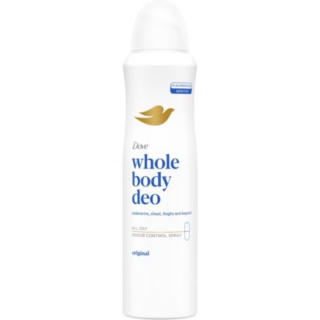 Dove Whole Body Deo Original Desodorante Spray Desodorante para todo el cuerpo ofrece protección continua contra el mal olor en distintas zonas del cuerpo 150 ml