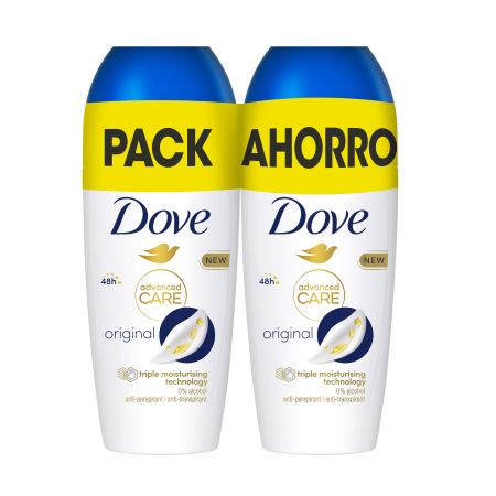 Dove Advanced Care Original Desodorante Roll-On Duplo Pack Ahorro Desodorante antitranspirante protección durante 48 horas cuidado superior 2x50 ml