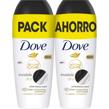 Dove Advanced Care Invisible Dry Desodorante Roll On Duplo Desodorante antitranspirante sin alcohol ofrece un cuidado superior hasta 72 horas de protección 2x50 ml