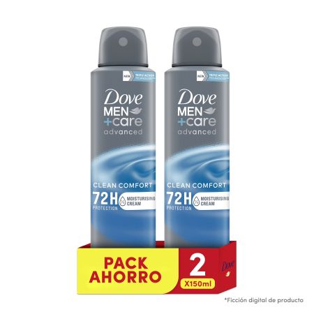 Dove Men +Care Advanced Clean Comfort Desodorante Spray Duplo Desodorante antitranspirante sensación de frescor 2x150 ml