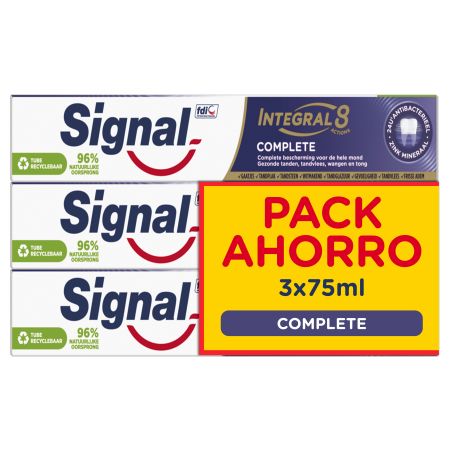 Signal Dentífrico Integral 8 Complete Triple Pack Ahorro Pasta de dientes para una protección completa 3x75 ml