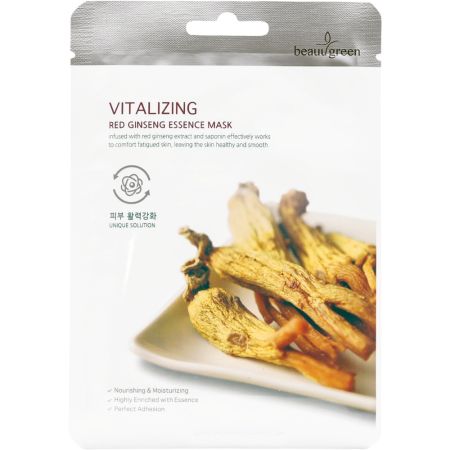 Beauugreen Vitalizing Red Ginseng Essence Mask Mascarilla facial coreana revitalizante energiza y restaura la firmeza para una piel rejuvenecida y fresca