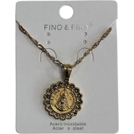 Marvimundo Colgante Redondo Dorado Virgen Colgante de acero inoxidable con la imagen de la virgen símbolo de devoción