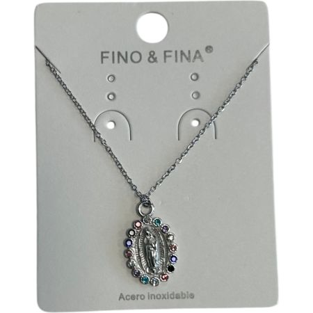 Marvimundo Colgante Plateado Virgen Colgante de acero inoxidable con la imagen de la virgen símbolo de devoción