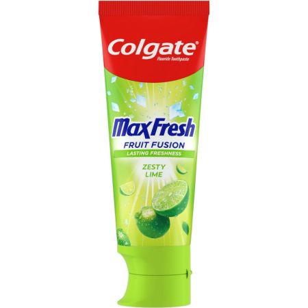 Colgate Dentífrico Max Fresh Fruit Fusion Zesty Lime Pasta de dientes con flúor combate las caries ofreciendo aliento fresco con sabor a lima 75 ml