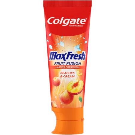 Colgate Dentífrico Max Fresh Fruit Fusion Peaches & Cream Pasta de dientes con flúor combate las caries ofreciendo aliento fresco con sabor a melocotón y nata 75 ml