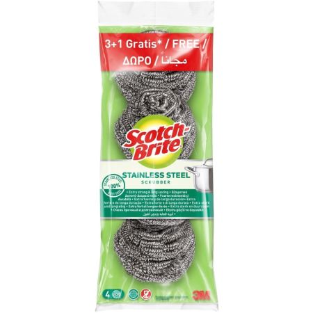 Scotch Brite Stainless Steel Scrubber Formato Especial Estropajo metálico extra fuerte y de larga duración 4 uds